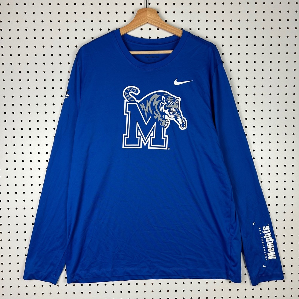 Nike 1 Cent Memphis Tigers Dri-Fit Long Sleeve Shirt XL Blue Basketball Warm Up